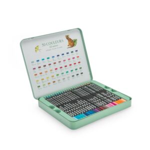 BOITE METAL 50 CRAYONS DE COULEUR - TOUT AUTOUR DU MONDE